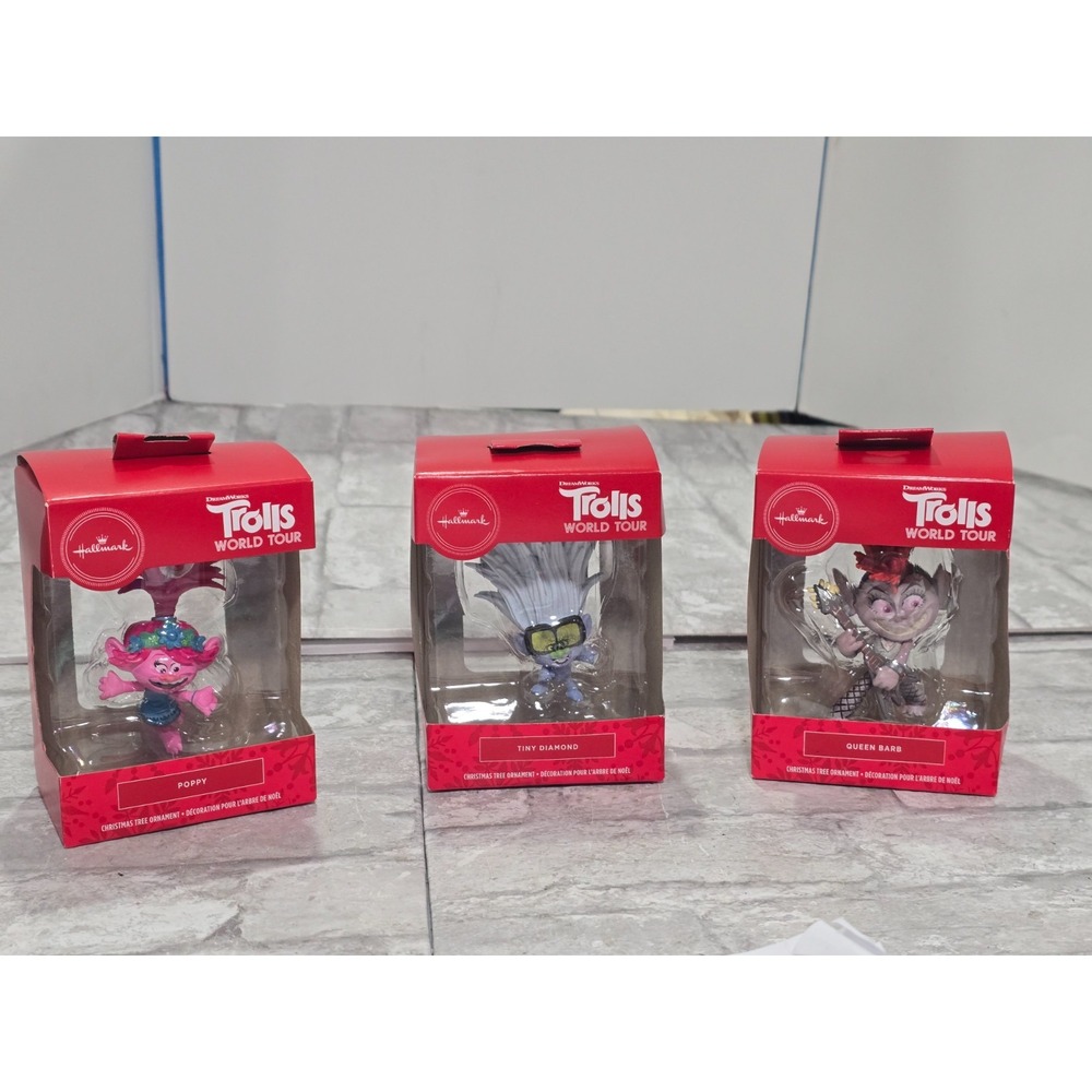 3 Trolls Hallmark Christmas Tree Ornaments Red Box Poppy Queen Barb Tiny Diamond